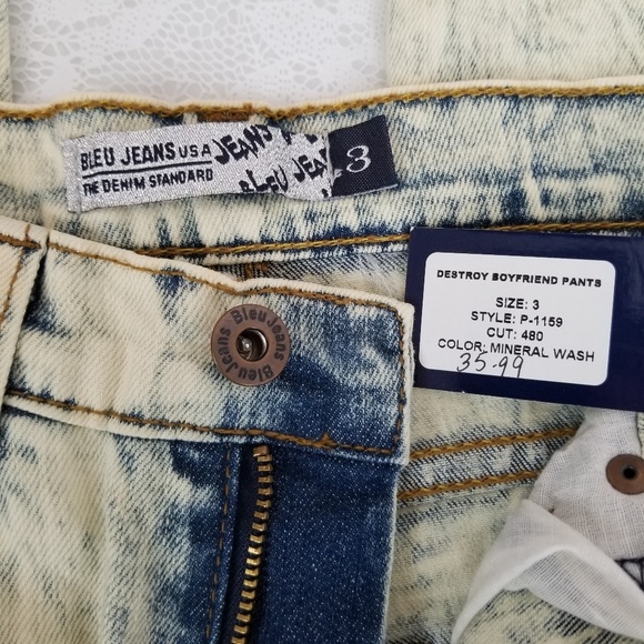 NWT Bleu Women's 3 Mineral Wash Destroyed BF Jeans - Picture 7 of 8